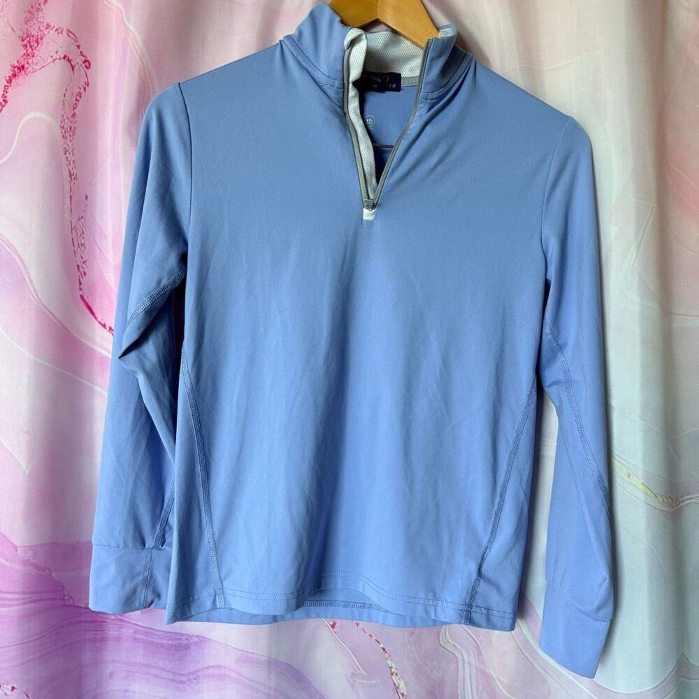 Polo Ralph Lauren M Powder Blue 1/4 Zip Long Sleeve Shirt Preppy Sporty Athletic